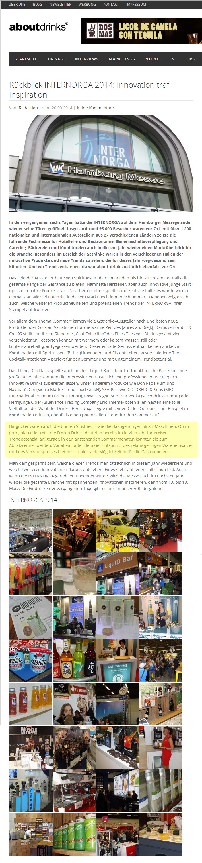 Presseschau: about-drinks Rückblick Internorga 2014
